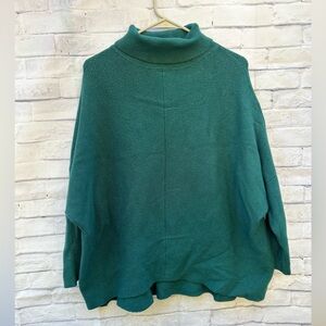 Knit oversized green roll neck ribbbed unbranded sweater size L holiday Fall